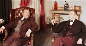 Kent McClary, left, as Dr. Watson and Simon Morgan-Russell
as Sherlock Holmes in the Black Swamp Players production of
The Secret of Sherlock Holmes.