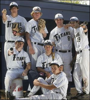 St. John s is unbeaten in the City League this season. Seven starters played together on the Glass City Indians youth baseball team   back row, from left, Tim Corbey, Mike Wilson, Dan Kujawa and Val Helldobler; front, from left, Ross Hartwig, Jake Cappelletty and Ryan Mouch (seated). Corbey and Cappelletty joined the others in 2003 after competing against them.