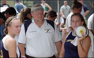 Sophomore Erin Pendleton, left, and senior sister Emily did the heavy lifting as Woodmore placed fourth in the Division III state track meet. Dad Mike Pendleton was very pleased.