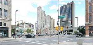 The corner of Jefferson and Huron will be the site of the main enterance to the $85 million, multipurpose arena.