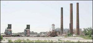 Three smokestacks are still standing at the old Jeep plant, but two of the structures dating to the early 20th century are to be domolished next week.
