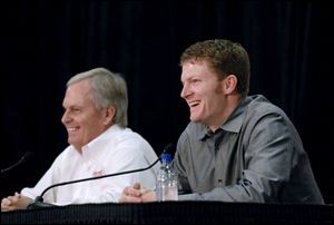 Dale Earnhardt Jr., alongside Rick Hendrick, cleaned himself up for his announcement he was moving to Hendrick Motorsports.
