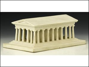 A lithophane of Herakles inside a porcelain model of the Parthenon was a gift to the Blair Museum.
