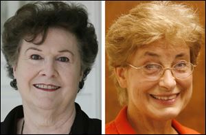 Rayella Engle, left, and Jackie Fletcher are preservationists fighting the county commissioners to
save the courthouse from being demolished.