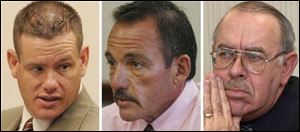 Seneca County Commissioners Ben Nutter, left, and Dave Sauber, along with former Commissioner Joe Schock, right, voted with no public discussion to tear down the courthouse in August, 2006, rather than restore it.