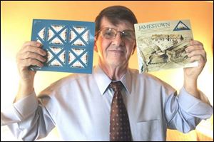Jim Fagerstrom holds his Jamestown Settlement stamps in his Perrysburg, Ohio home.