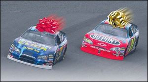 Don't confuse Kasey Kahne with a candy cane, and you can find out what's it's like to drive at MIS, just like Jeff Gordon.