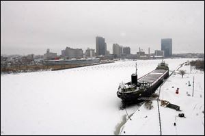 Downtown Toledo was blanketed in white, albeit a rather thin layer compared to what meteorologists had predicted. 