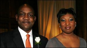 Akinfemi Afolabi and his wife, Tolani, at the Toledo Club for the Bay Park Community Hospital medical staff dinner.

