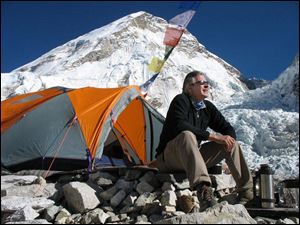 Climber and filmmaker David Breashears outside his tent at Everest Base Camp. He made it back to safety.
