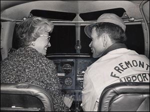 Lulu Damschroder helped her husband run the airport in Fremont. They and their five children were all trained pilots, and for awhile the family lived in a hangar at the airport.

