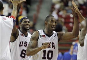 LeBron James, left, and Kobe Bryant led the U.S. at the Olympic qualifying tournament. They ll play for Olympic gold in August.
