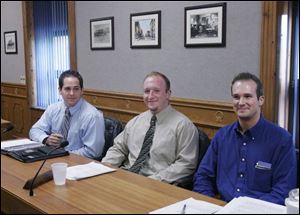 Republicans Rich Cline, 22, left, Tyler Shuff, 23, and Aaron Montz, 22, right, are believed to be the youngest council members in Tiffin since 1937, when Thomas Zoller, 22, was elected. The three men attended Columbian High School together and graduated just four years ago. Mr. Shuff said he believes he and his young colleagues bring 'energetic leadership and fresh ideas' to council.