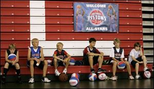 Waiting their turn to take the floor are, from left, Brad Fischer, 13, of Toledo; Jake Hartbarger, 13, of Waterville; Mike Kontak, 13, of Waterville; Seth Johnson, 13, of Perrysburg; Jake Blanchett, 13, of Monroe, and Brandon Kranz, 13, of Toledo. 