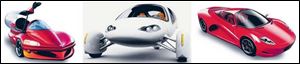 From left, the gas-hybrid Al<0x00E9>, the plug-in hybrid Aptera, and the gas-hybrid Velozzi are two-seaters in the competition for alternative vehicles, for which the prize is $2.5 million. the blade/dave zapotosky 