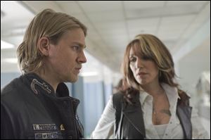 Jax Teller (Charlie Hunnam) and his ruthless mother, Gemma (Katey Sagal) in a scene from  Sons of Anarchy. 
