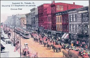 To promote a circus, 22 elephants paraded down Summit Street, Toledo s shopping district,
a century ago.