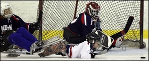 Kids skate on sleds during a recent exhibition in Sylvania.