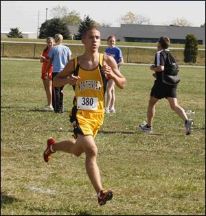 Jacob Barnes has plenty of kick left as he nears the finish of the NLL meet at BGSU. 