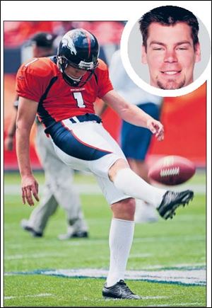 Former University of Toledo punter Brett Kern punts for the Broncos.