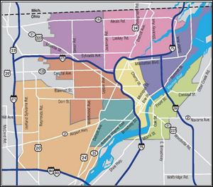 The city's police map could be changed from seven sectors to eight, as shown here. There are other
proposals on the table as well, including one that divides the city into four sectors and two others that
call for six sectors.