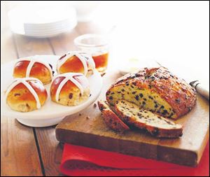 Hot cross buns, above, and Irish soda bread.