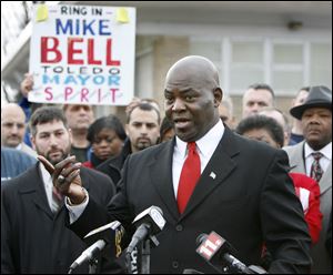 Former Toledo Fire Chief Mike Bell announces that he is a candidate for mayor of Toledo during a press conference outside Fire Station 25 on W. Central Ave., in Toledo, Ohio, Wednesday, March 25, 2009.