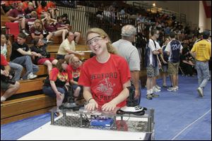 NBRN robot01p  The Blade/Lisa Dutton 06_27_09 Monroe,MI Shelly Beavers,sophomore, from Bedford High School on team Bedford Express during the competition. An advanced robotics team competition will be held at Monroe High School in Monroe,MI.,  on friday and Saturday. High school teams from as far away as Wisconsin and Indianapolis will attend.
