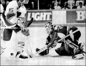 Pat Jablonski, right, played for St. Louis, Tampa Bay, Montreal, Phoenix and Carolina during his NHL career.