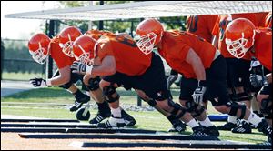 The Falcons go through one of many drills.