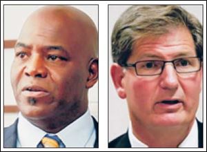 Independent Mike Bell, left, and Democrat Keith Wilkowski will face off in the debate at 7 p.m. Monday, televised on WTOL-TV Channel 11.
