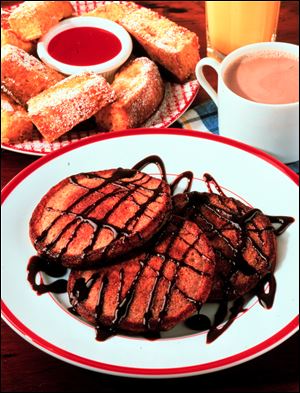 Drizzle chocolate-maple syrup on pancakes.