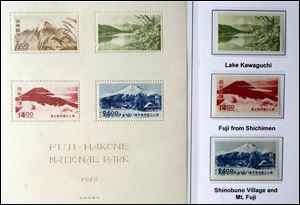 Slug: CTY stamp01p Date:  02282010     Andy Morrison       Location: Toledo  Caption: A display of stamps featuring Japanese National Parks at the 86th Annual Toledo Stamp Expo '10, at Holland Gardens, Sunday, 02282010. Summary.