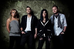 Skillet, performing in Toledo Sunday with Toby Mac, features, from left, Jen Ledger, John Cooper, Korey Cooper, and Ben Kasica.