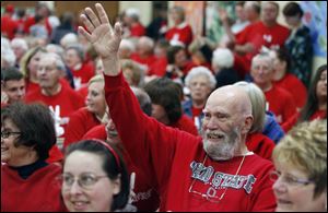 Keith Bowersox, Crystal's grandfather, watches ‘American Idol' in Trinity United Church of Christ in her hometown, Elliston.
