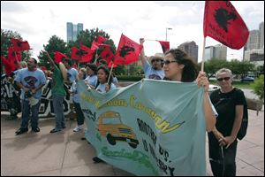 Protesters, including from right, Anayanse Garza, Jocelyn Terrazas, and Ashely Terrazas, joined the Farm Labor Organizing Committee to rally for better treatment for tobacco workers.