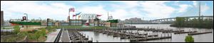 An artist's rendering depicts the National Great Lakes Museum on the Maumee River's east bank.