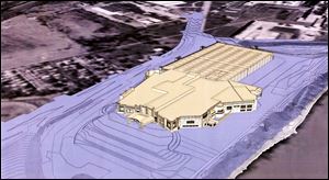 This rendering gives an aerial view of the casino - between 218,000 and 227,000 square feet - from the east.