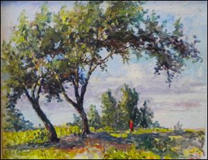‘Tree with Man in Red Jacket,' by Earl W. North. North's work will be shown at Inside Angles beginning with a reception Sept. 3.