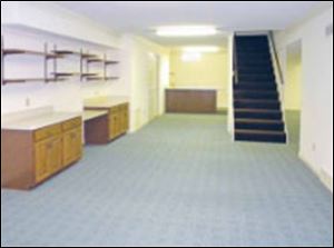 The full basement could be employed as a rec room or a media center.