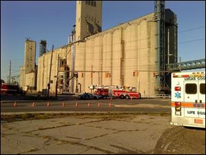 Fire crews on scene at the grain elevator. 