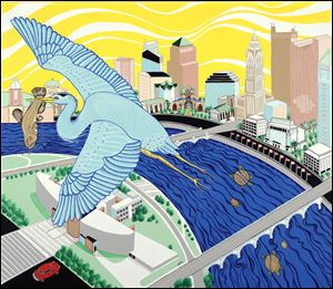 Lynda McClanahan's 'Blue Heron with Catfish' is at Space 237, a stop on Friday's Gallery Loop.