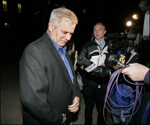 Jay Schmeltz, a retired deputy, leaves U.S. District court after being found guilty of one count of falsifying documents. 