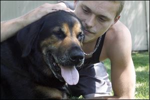 The  shooting of a dog, Tyson, allegedly by a neighbor, was one of many dog stories that made 2010 the Year of the Dog. He is here with his owner, Josh Luck. Other stories included the ongoing situation at the dog warden's office and additional incidences of animal cruelty.