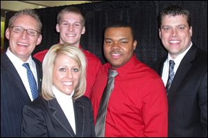 From left, Bill Garbe, Lori Powe, David Westmeyer, TiRhohn Sanders and, Chris Denman at Leadership Toledo's annual Leadership Breakfast.