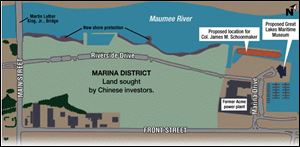 The Dashing Pacific Group, owned by Chinese investors, wants to buy 69 acres within the 125-acre Marina District along the Maumee River in East Toledo for $3.8 million.