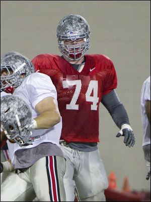 St. John'sJesuit graduate Jack Mewhort (6-foot-6, 300 pounds) is eyeing a starting position for OSU. This spring he's played center, guard, and tackle.