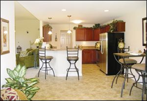 A raised peninsula snack bar lets the cook converse with guests while preparing meals.