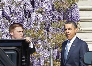 President Barack Obama departs the White House en route to Easter worship services at the Shiloh Baptist Church in Washington.