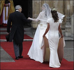 Kate Middleton arrives at Westminster Abbey with her father, Michael Middleton, and sister Pippa.
